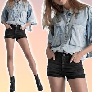 ONE X ONETEASPOON Harlets High Rise Fitted Cuffed Hem Denim Shorts Sz 27